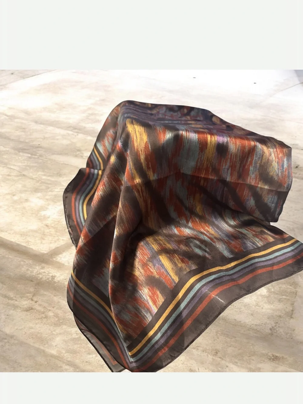 Nicole Miller Brown Silk-Feel Striped Accent Scarf